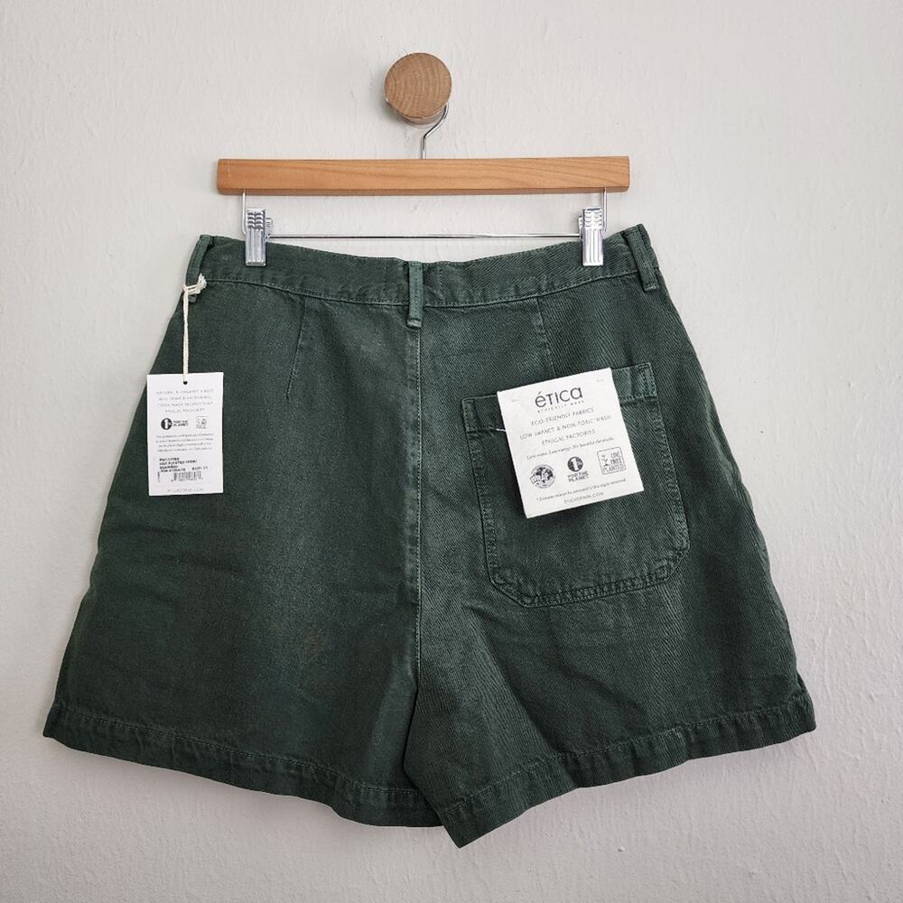 NWT Etica Max Pleated High Waisted Denim Shorts Seaweed Olive Green 31 - Picture 9 of 11